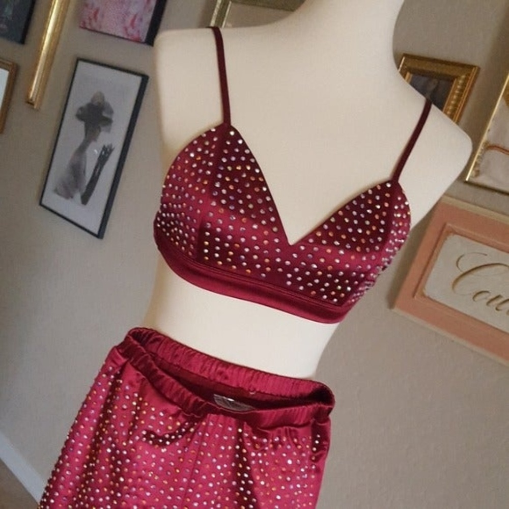 Vintage - 1980's Burgundy Rhinestone Bra
